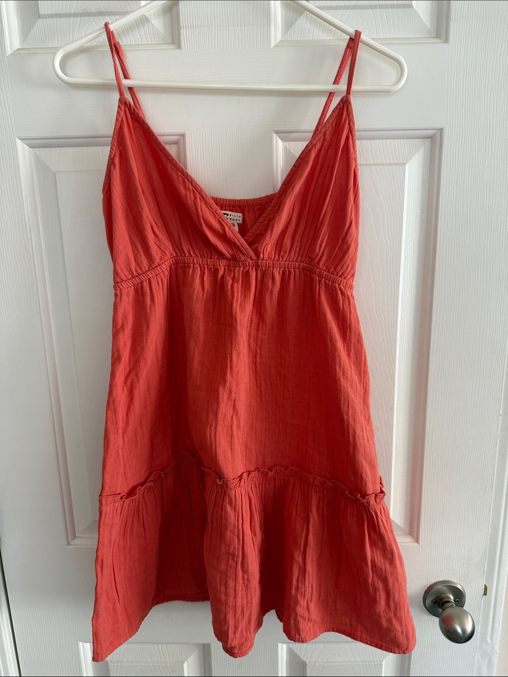 Billabong Orange Coral Ruffle Tiered Summer Dress Adjustable Straps Boho Sz M